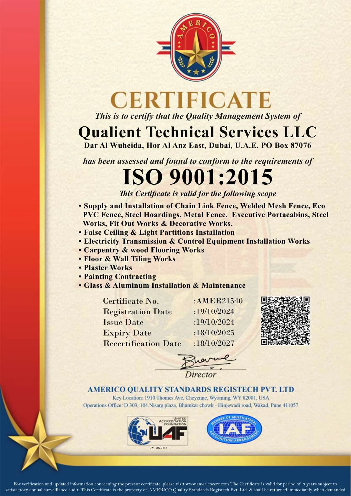 ISO 9001:2015 Quality Certificate — Qualient Group